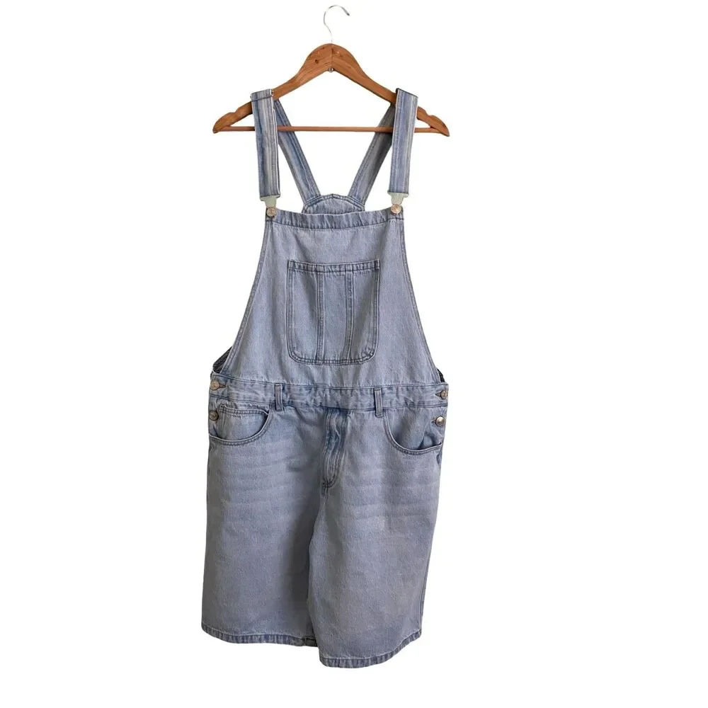 Forever 21 Light Wash Denim Shortalls Overalls Men XL 100% Cotton 90s Y2K Skater